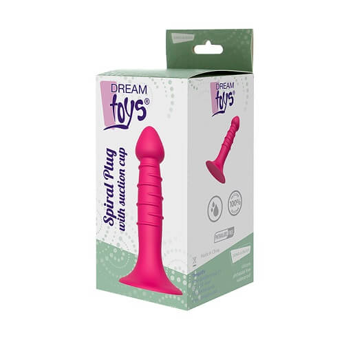 Sprial Silicone Dildo with Suction Cup Pink