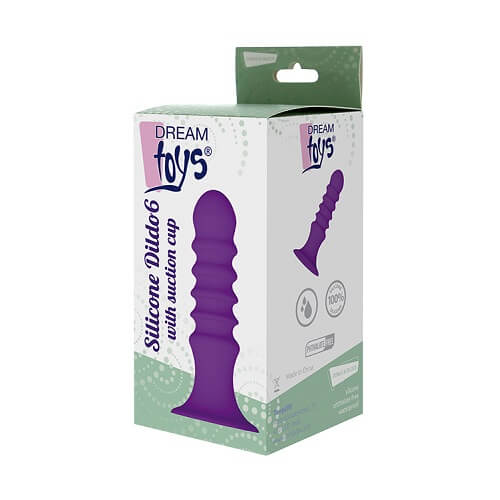 Ribbed Silicone Dildo with Suction Cup Purple