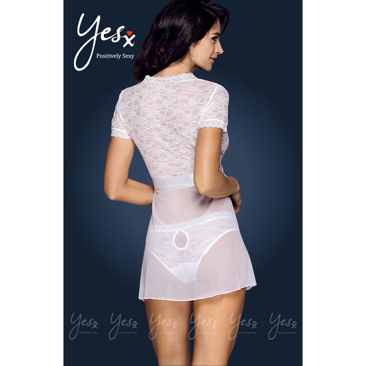 Yesx YX169 3pc Gown,panty & Belt White
